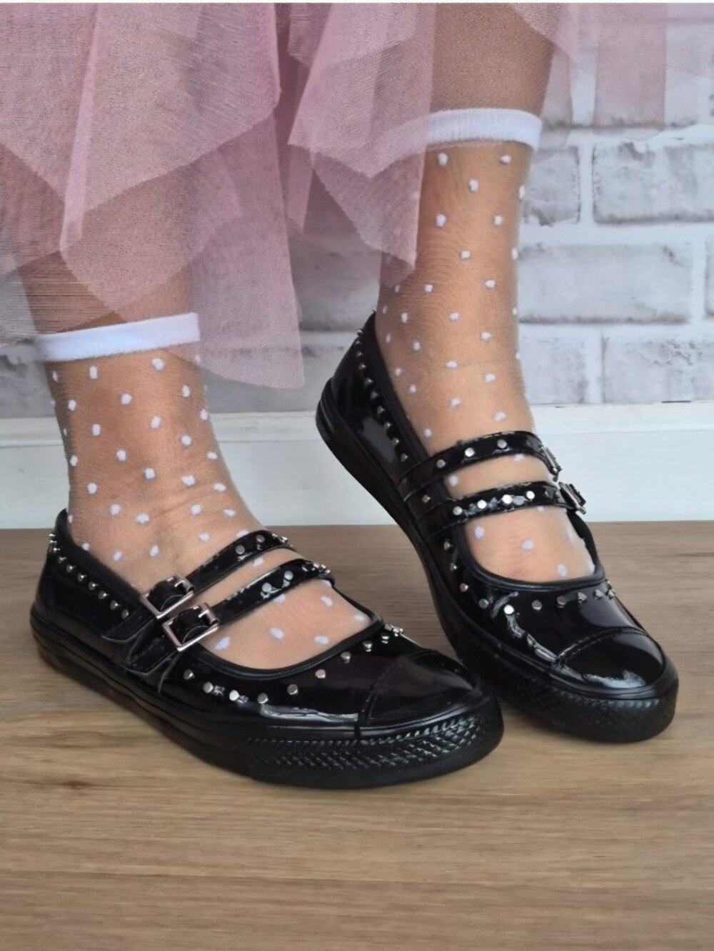 Converse black studded Mary Jane